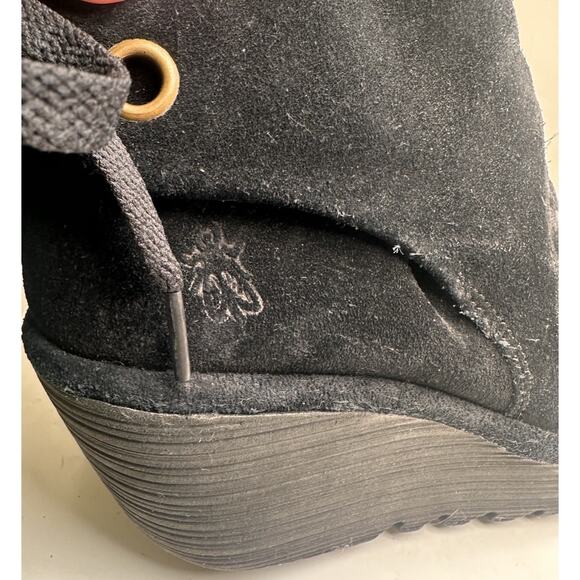 Fly London Yama Suede Wedge Boots Black Leather Ankle Tie Fairy Grunge EU 38 - Picture 10 of 16